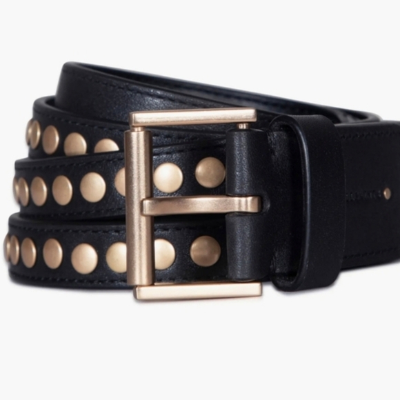 All Saints Split Leather Studded Belt in Black with Brass sz Large - Picture 8 of 10